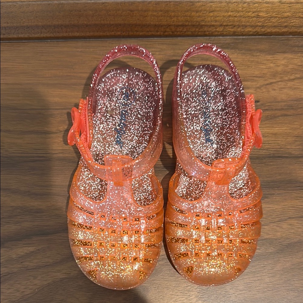Glittery Orange & Pink Kids Jelly Sandals - Picture 2 of 3